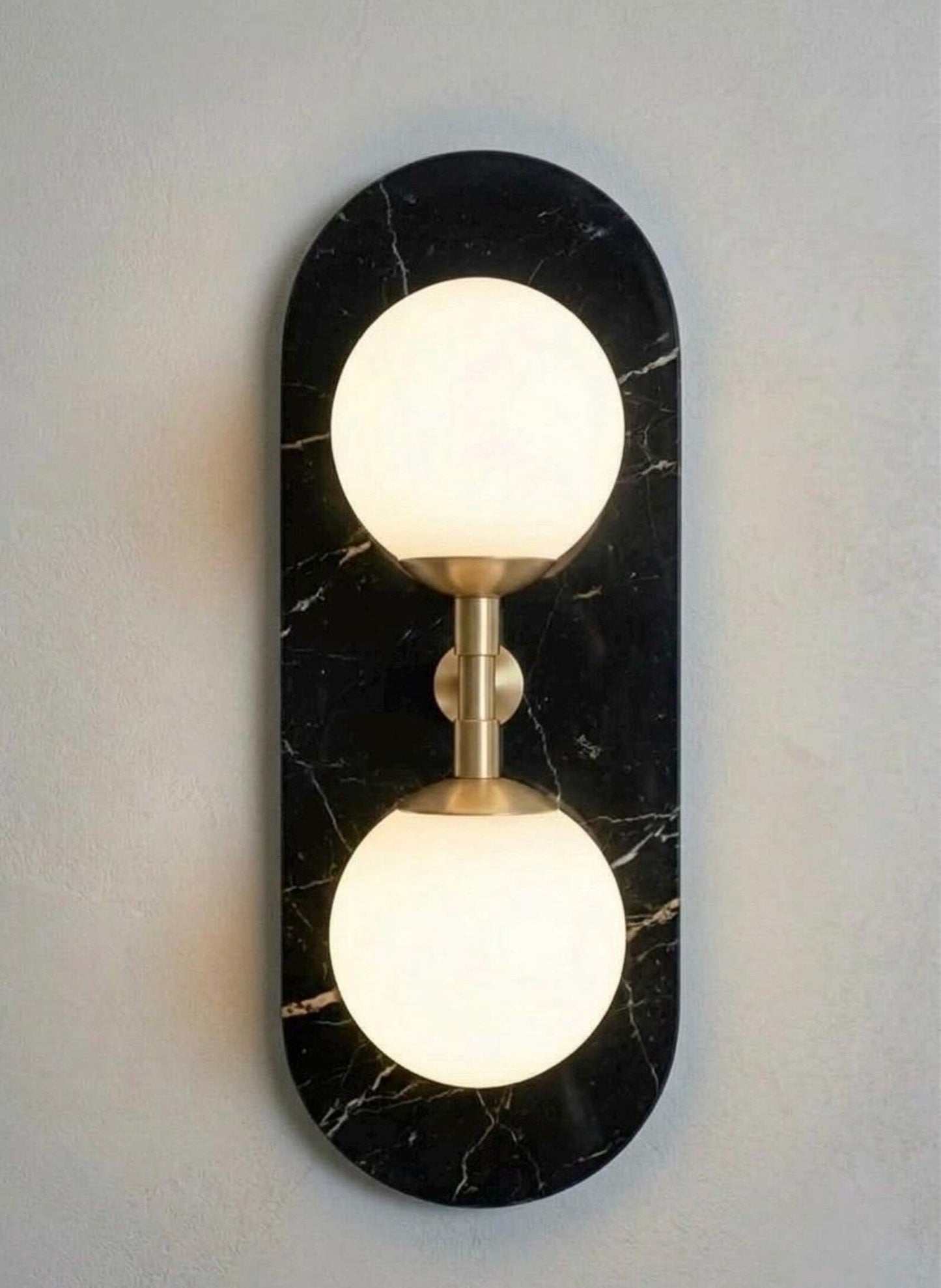 Green Marble Wall Sconce with Brass & Frosted Glass – Handmade Wall Light | Les Trois Pyramides.