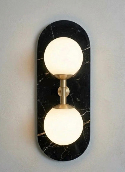 Green Marble Wall Sconce with Brass & Frosted Glass – Handmade Wall Light | Les Trois Pyramides.