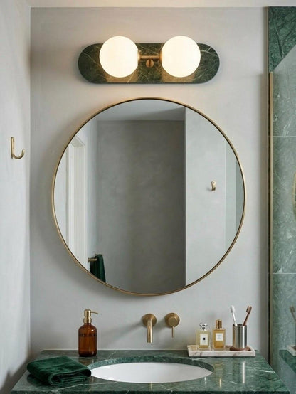 Green Marble Wall Sconce with Brass & Frosted Glass – Handmade Wall Light | Les Trois Pyramides.