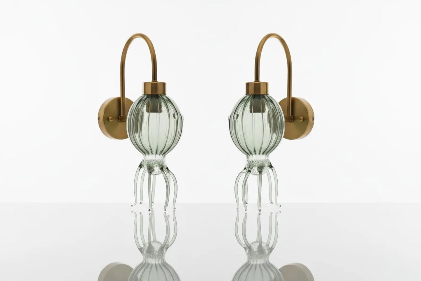 Green Octopus Glass Wall Sconce with Brass – Hand Blown Artistic Wall Light | Les Trois Pyramides