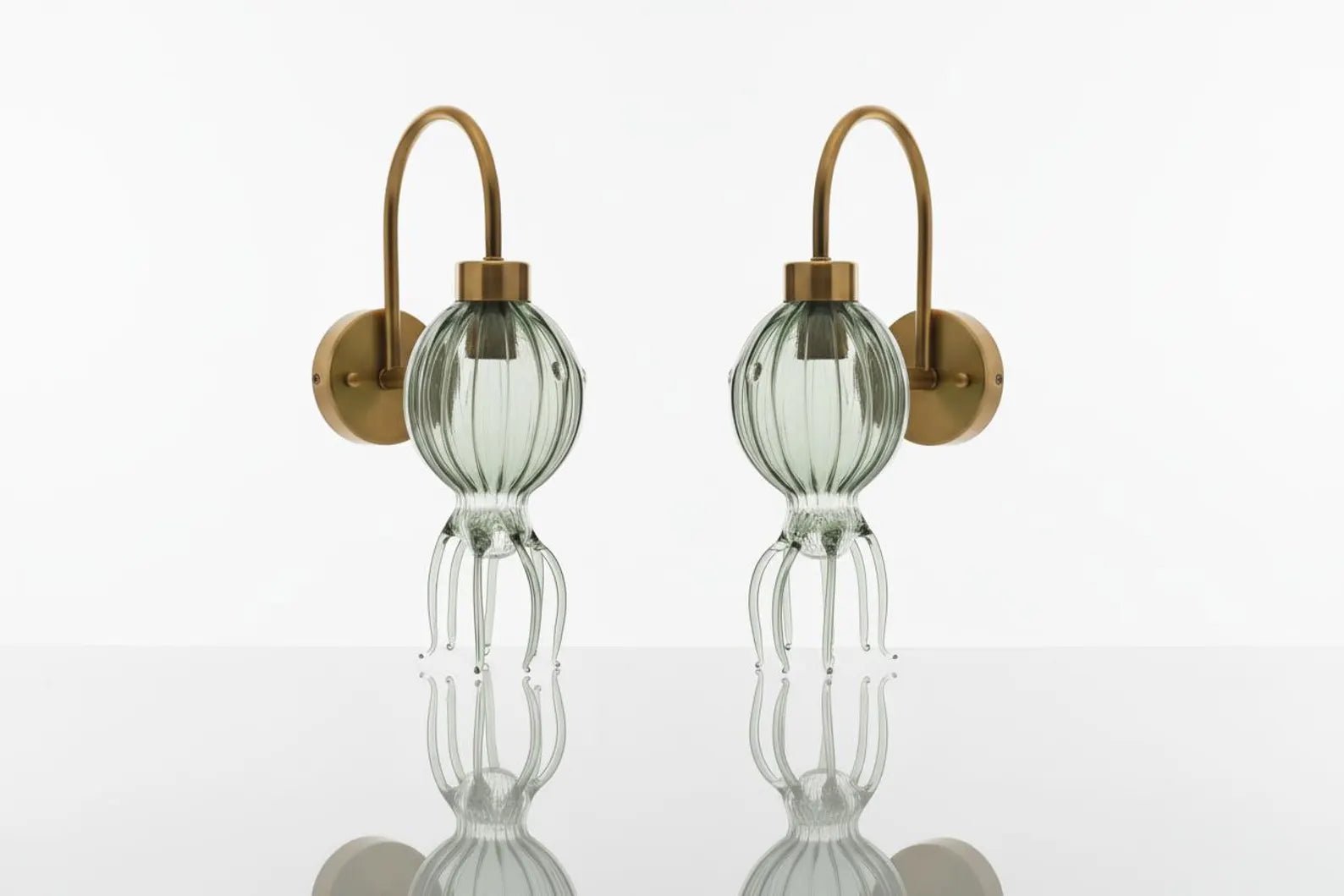 Green Octopus Glass Wall Sconce with Brass – Hand Blown Artistic Wall Light | Les Trois Pyramides