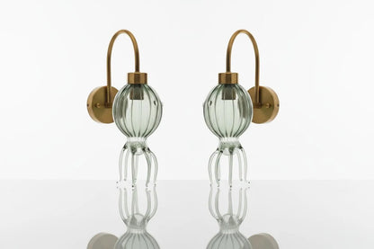Green Octopus Glass Wall Sconce with Brass – Hand Blown Artistic Wall Light | Les Trois Pyramides