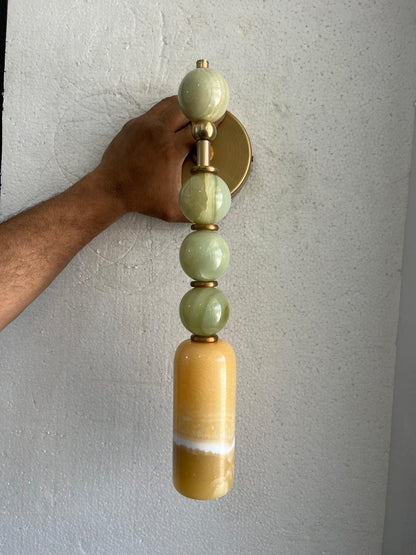 Green Onyx & Marble Wall Sconce in Brass - Luxury Bedside Lighting
