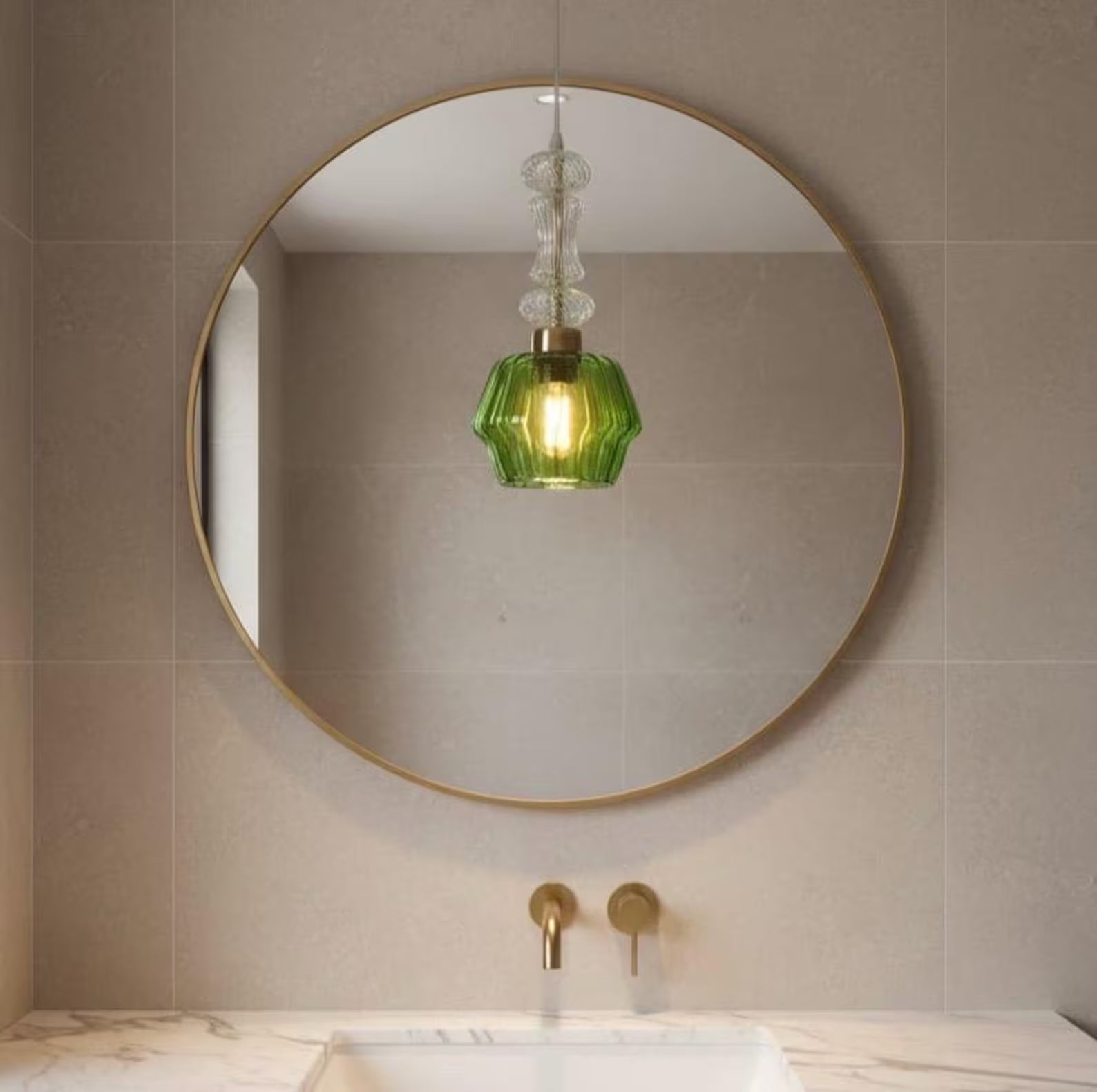 Green and Crystal Hanging Lamp for bathroom - Les Trois Pyramides