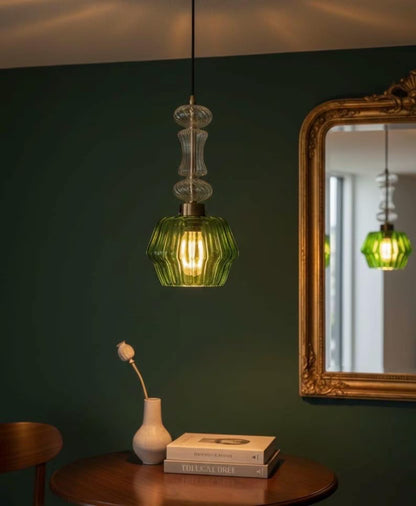 Green and Crystal Hanging Lamp - Les Trois Pyramides