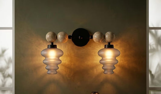 Modern Wall Sconce with Frosted Grey Double Glass | Marble and Frosted Glass Light Fixture | Les Trois Pyramides