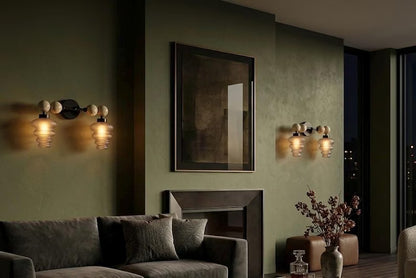 Modern Wall Sconce with Frosted Grey Double Glass | Marble and Frosted Glass Light Fixture | Les Trois Pyramides