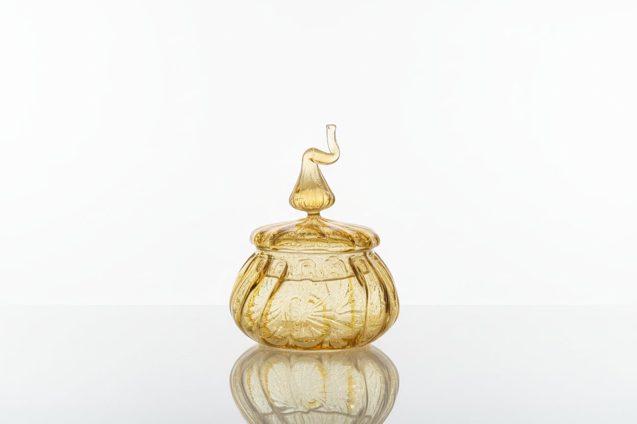 Hand Blown Amber Glass Candy Jar with Lid – Artisan Glass Storage Container