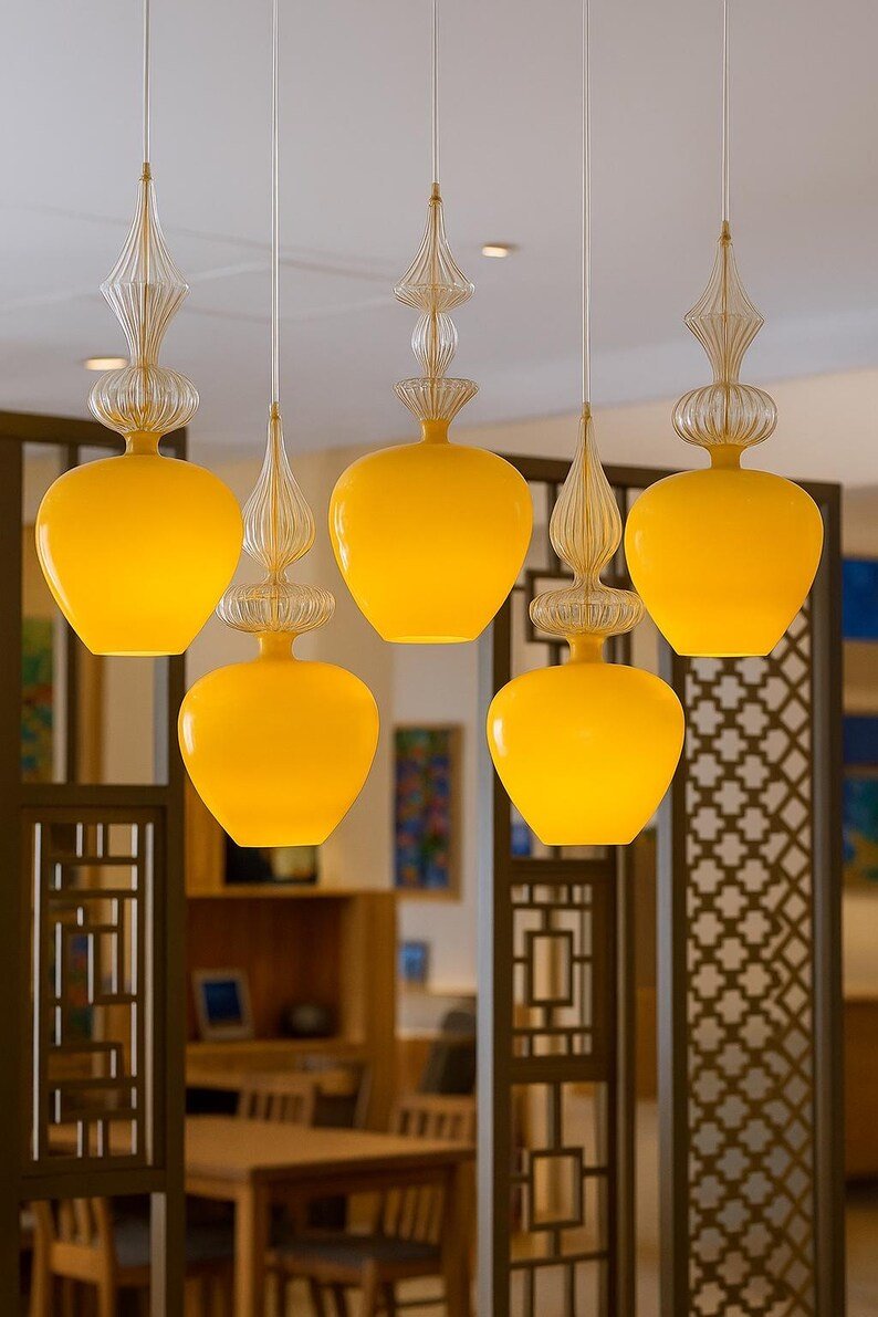 Hand-Blown Amber Opal Glass Pendant Light