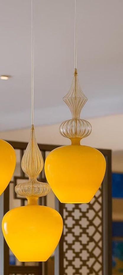 Hand-Blown Amber Opal Glass Pendant Light