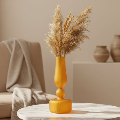 Hand-Blown Amber Yellow Glass Vase – Modern tall neck Design, Available in Clear or Frosted Finish