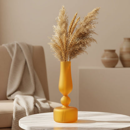 Hand-Blown Amber Yellow Glass Vase – Modern tall neck Design, Available in Clear or Frosted Finish