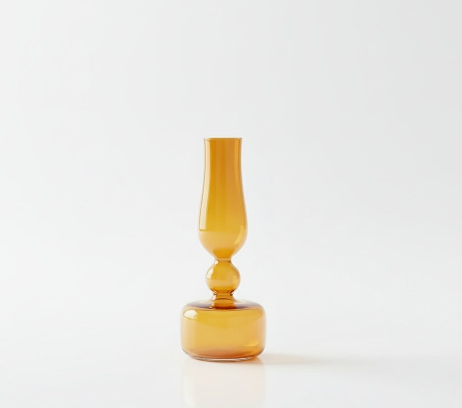 Hand-Blown Amber Yellow Glass Vase – Modern tall neck Design, Available in Clear or Frosted Finish