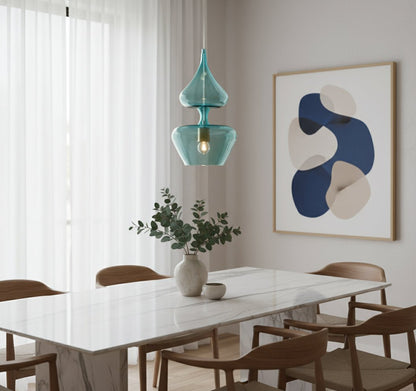 Hand-Blown Aqua Glass Pendant Light for Kitchen Island Dining