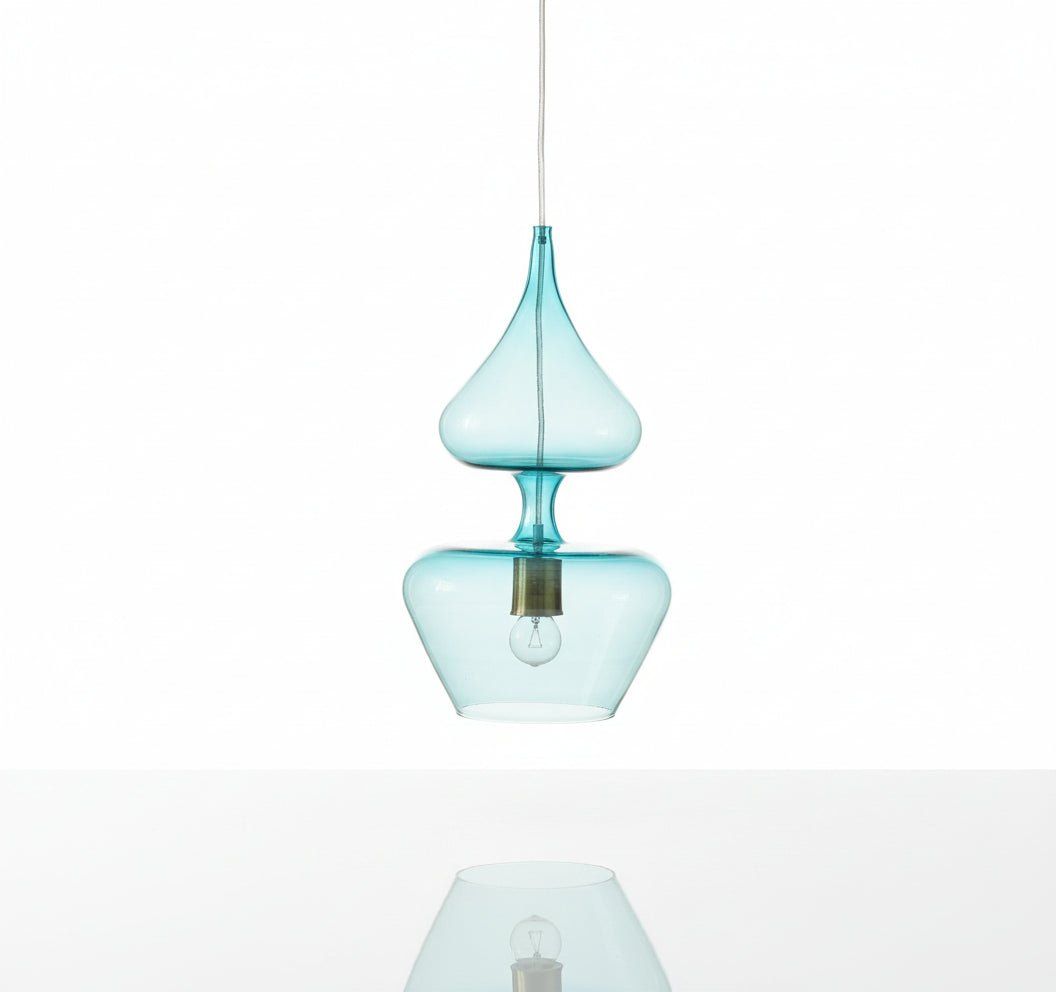 Hand-Blown Aqua Glass Pendant Light for Kitchen Island Dining