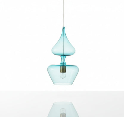 Hand-Blown Aqua Glass Pendant Light for Kitchen Island Dining