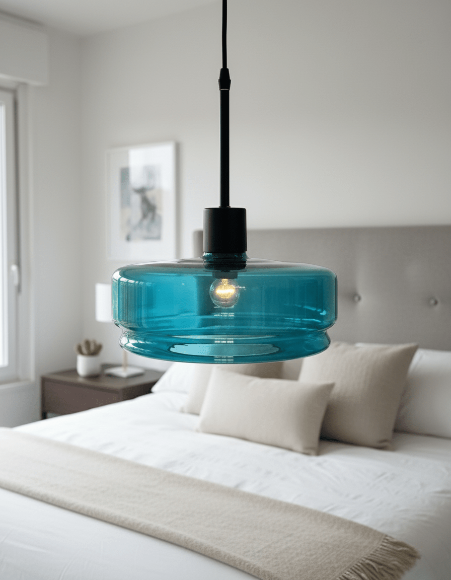 Hand-Blown Blue Disc Pendant Light – Modern Glass Hanging Lamp
