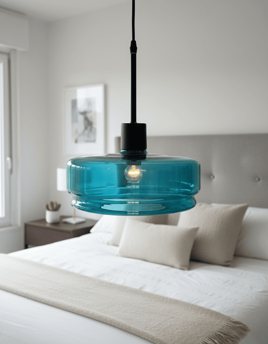 Hand-Blown Blue Disc Pendant Light – Modern Glass Hanging Lamp