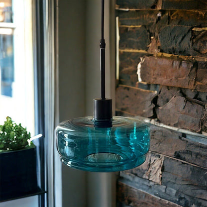 Hand-Blown Blue Disc Pendant Light – Modern Glass Hanging Lamp