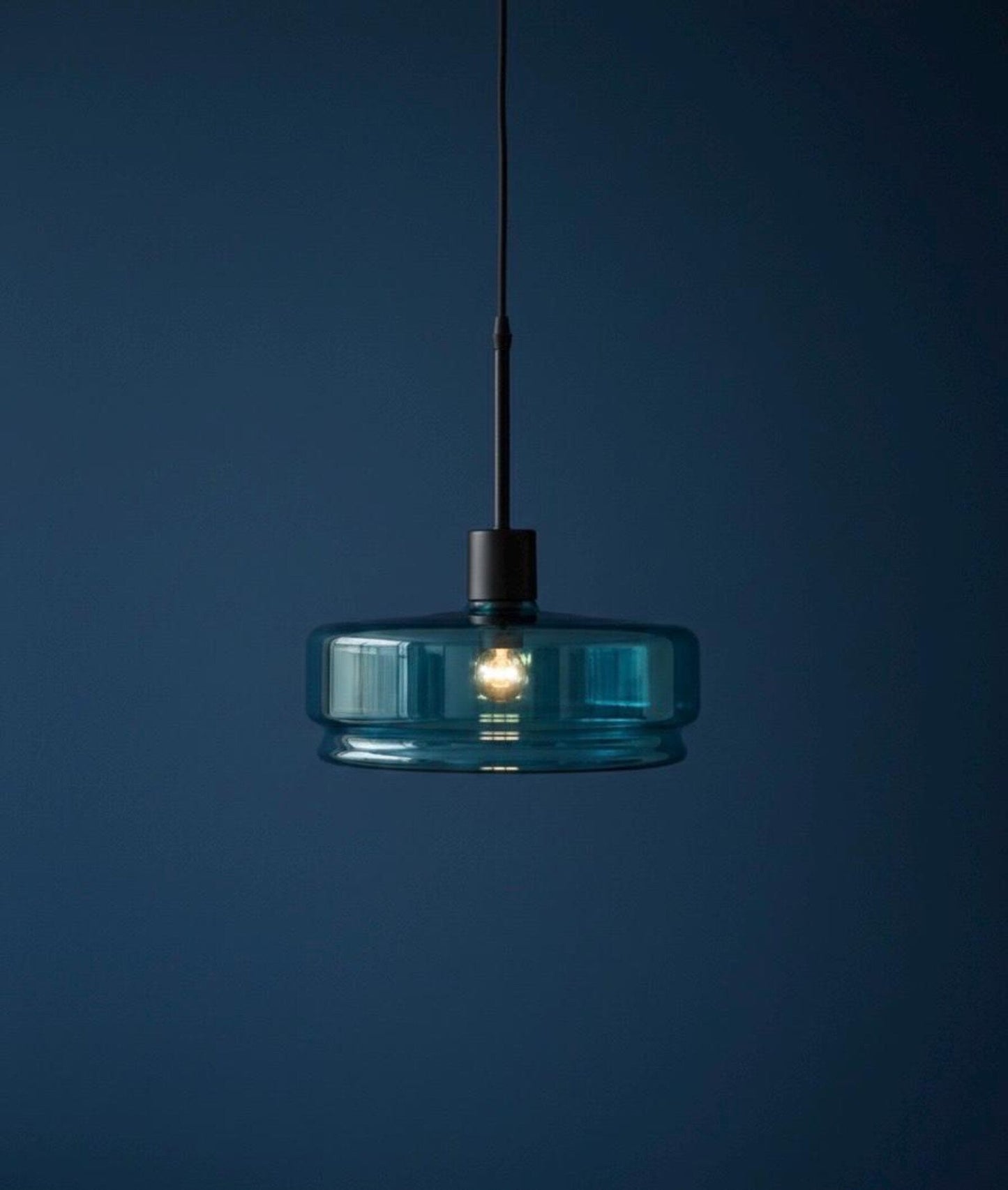 Teal Glass Pendant Light – Artisan Blown Glass Hanging Fixture  – Les Trois Pyramides.