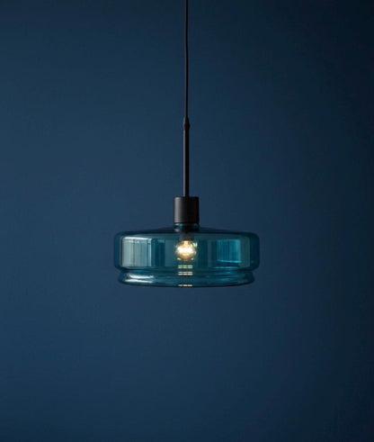 Teal Glass Pendant Light – Artisan Blown Glass Hanging Fixture  – Les Trois Pyramides.