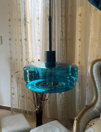 Hand-Blown Blue Disc Pendant Light – Modern Glass Hanging Lamp