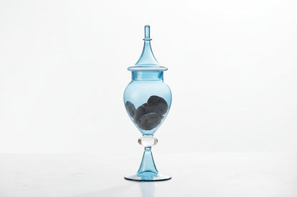 Hand Blown Blue Glass Candy Dish with Lid – Sculptural Glass Storage Jar