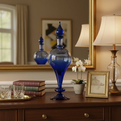 Hand-Blown Blue Glass Decanter with Stopper – Vintage Classic Design