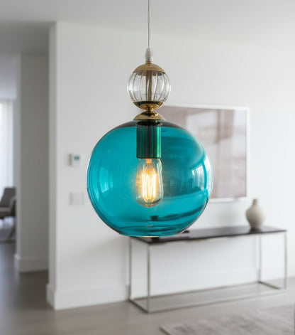 Hand-Blown Blue Glass Pendant Light – Modern Artistic Ceiling Fixture for Home Decor