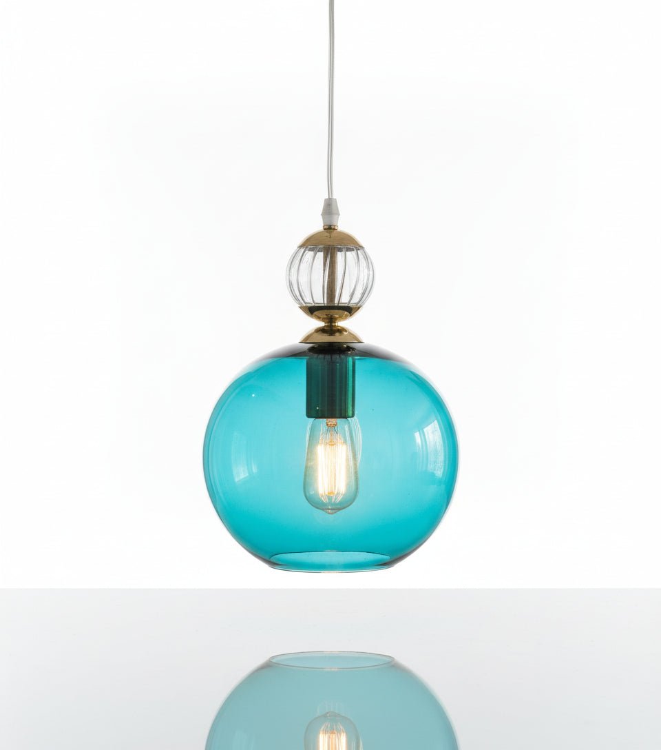 Hand-Blown Blue Glass Pendant Light – Modern Artistic Ceiling Fixture for Home Decor