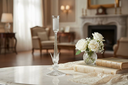 Hand Blown Clear Glass Candlestick Holders – Artisan Ribbed Candle Stands