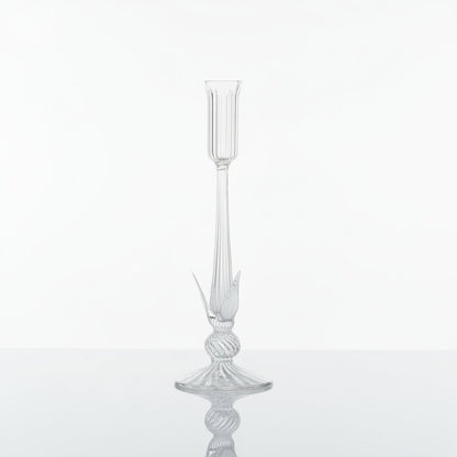 Hand Blown Clear Glass Candlestick Holders – Artisan Ribbed Candle Stands