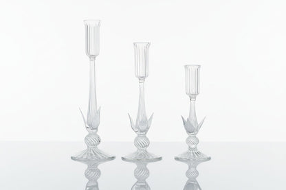 Hand Blown Clear Glass Candlestick Holders – Artisan Ribbed Candle Stands