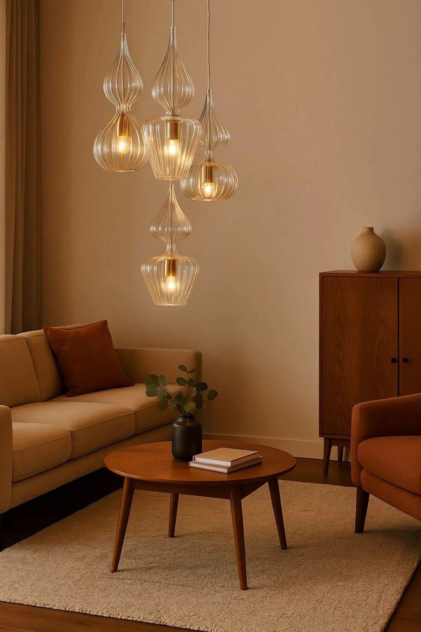 Set of 4 Hand Blown Glass Pendant - Les Trois Pyramides 