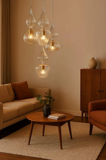Set of 4 Hand Blown Glass Pendant - Les Trois Pyramides 