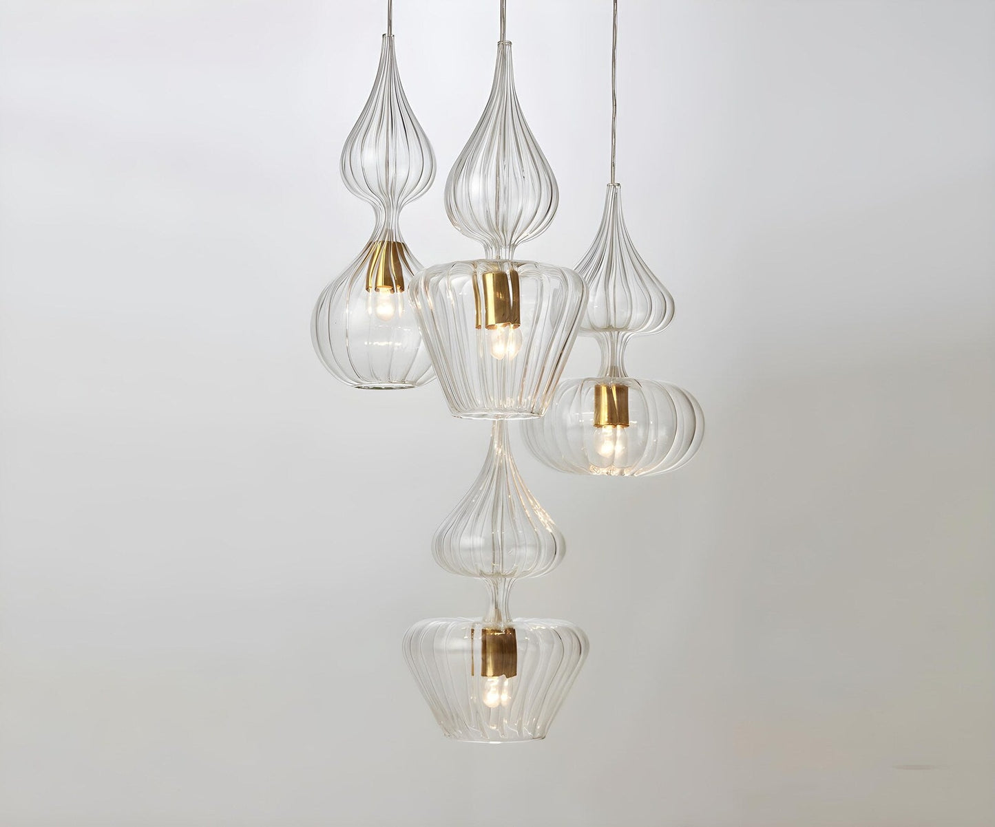 Set of 4 Hand Blown Glass Pendant - Les Trois Pyramides 
