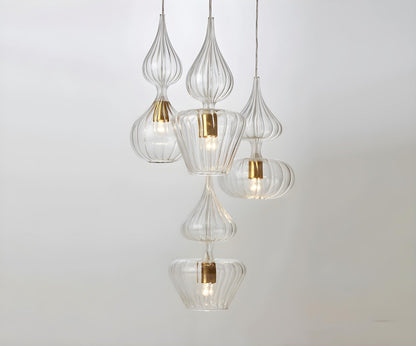 Set of 4 Hand Blown Glass Pendant - Les Trois Pyramides 