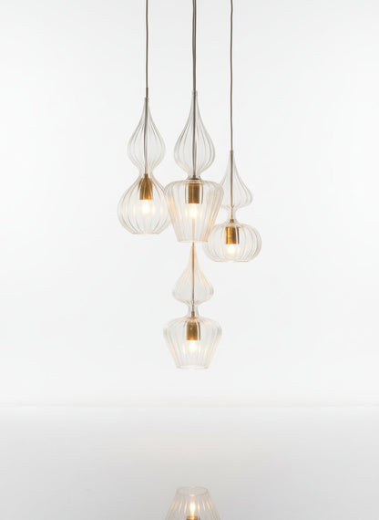 Hand-Blown Clear Glass Cluster Pendant Light – Multi Drop Artisanal Chandelier