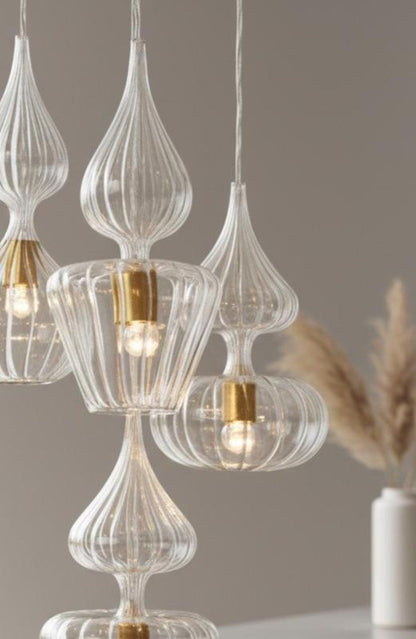Set of 4 Hand Blown Glass Pendant - Les Trois Pyramides 