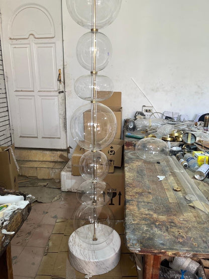 Hand-Blown Clear Glass Floor Lamp with Marble Base and Vertical LED