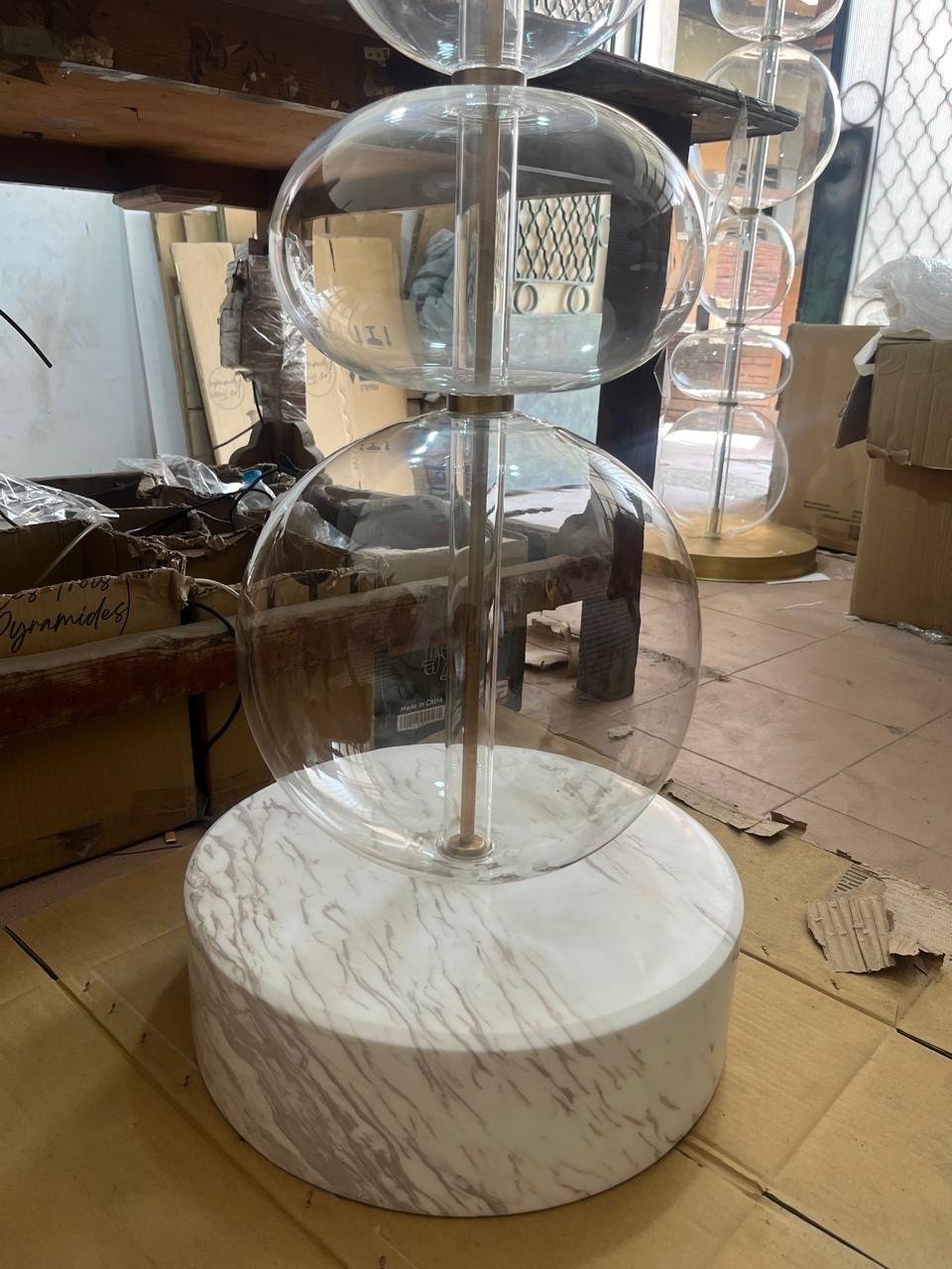 Hand-Blown Clear Glass Floor Lamp with Marble Base and Vertical LED