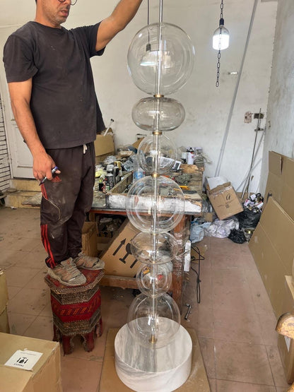 Hand-Blown Clear Glass Floor Lamp with Marble Base and Vertical LED
