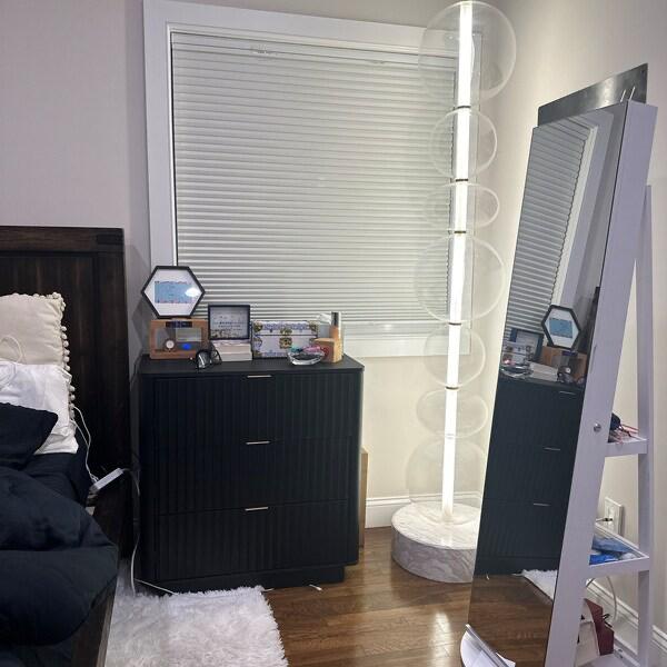 Hand-Blown Clear Glass Floor Lamp with Marble Base and Vertical LED