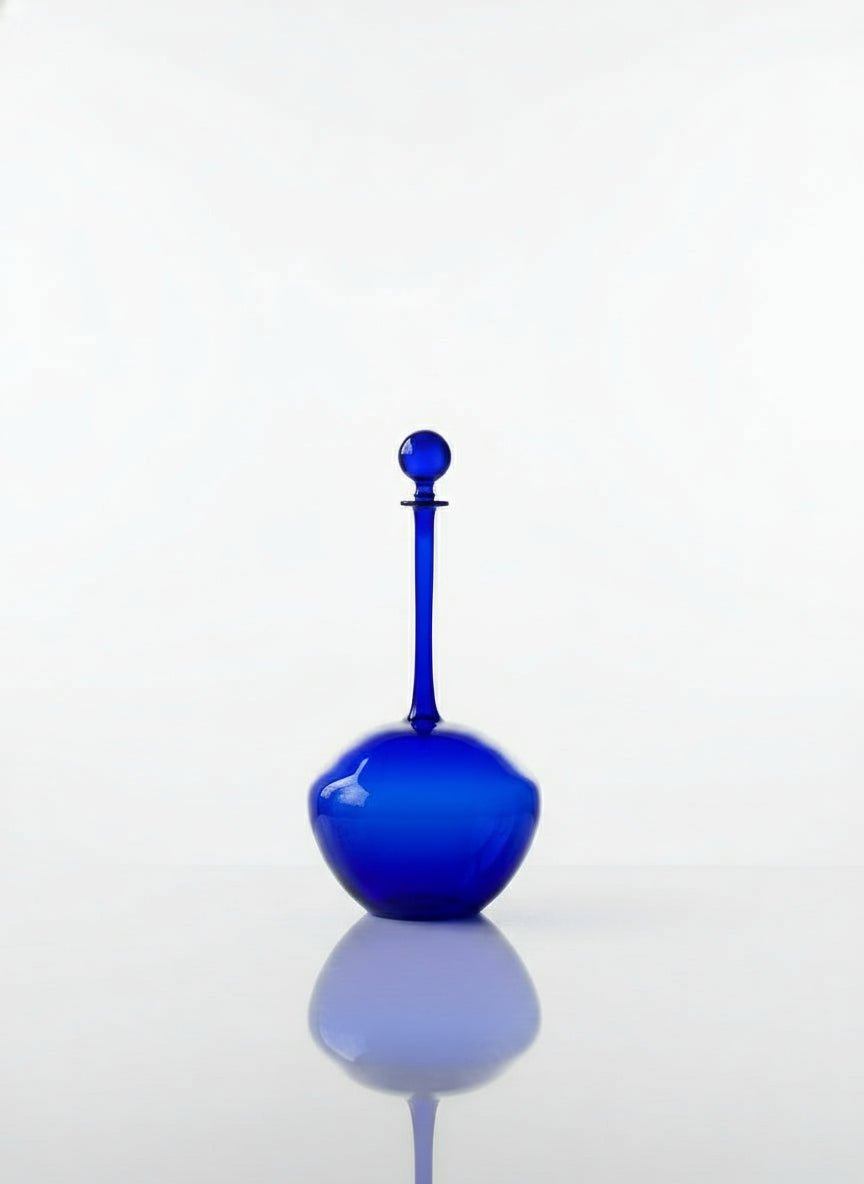 Blue glass decanter on a white background