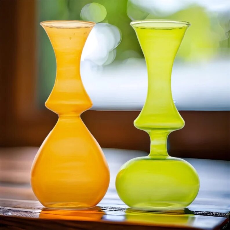 Hand-Blown Colorful Glass Vases - Orange and Green Pair | Les Trois Pyramides 