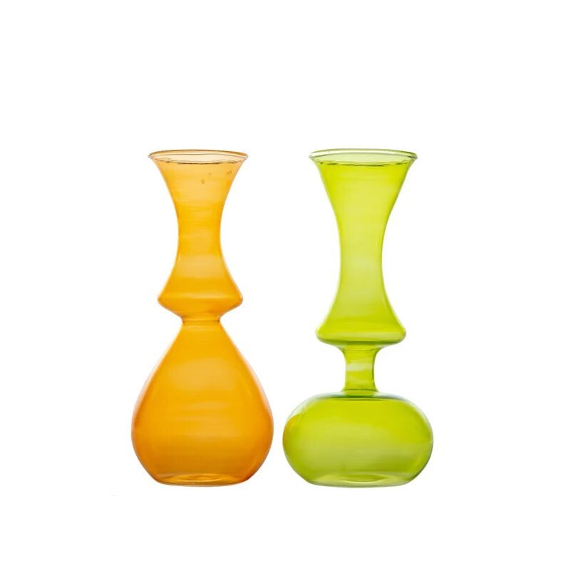 Hand-Blown Colorful Glass Vases - Orange and Green Pair | Les Trois Pyramides 