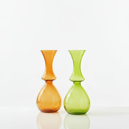 Hand-Blown Colorful Glass Vases - Orange and Green Pair