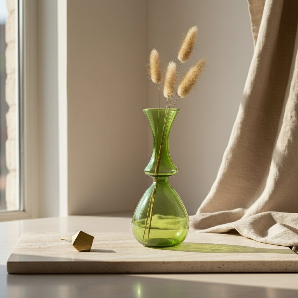 Hand-Blown Colorful Glass Vases - Orange and Green Pair