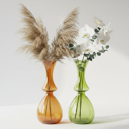 Hand-Blown Colorful Glass Vases - Orange and Green Pair