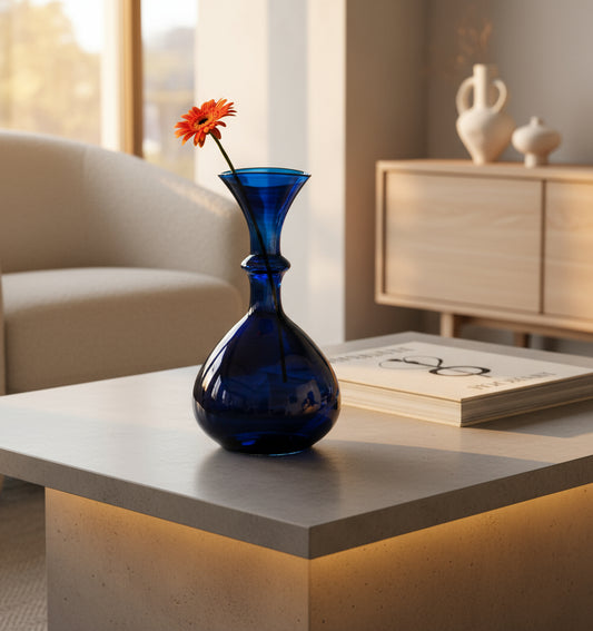 Hand-Blown Deep Blue Glass Vase – Elegant Decorative Centerpiece for Modern Home Décor | Les Trois Pyramides